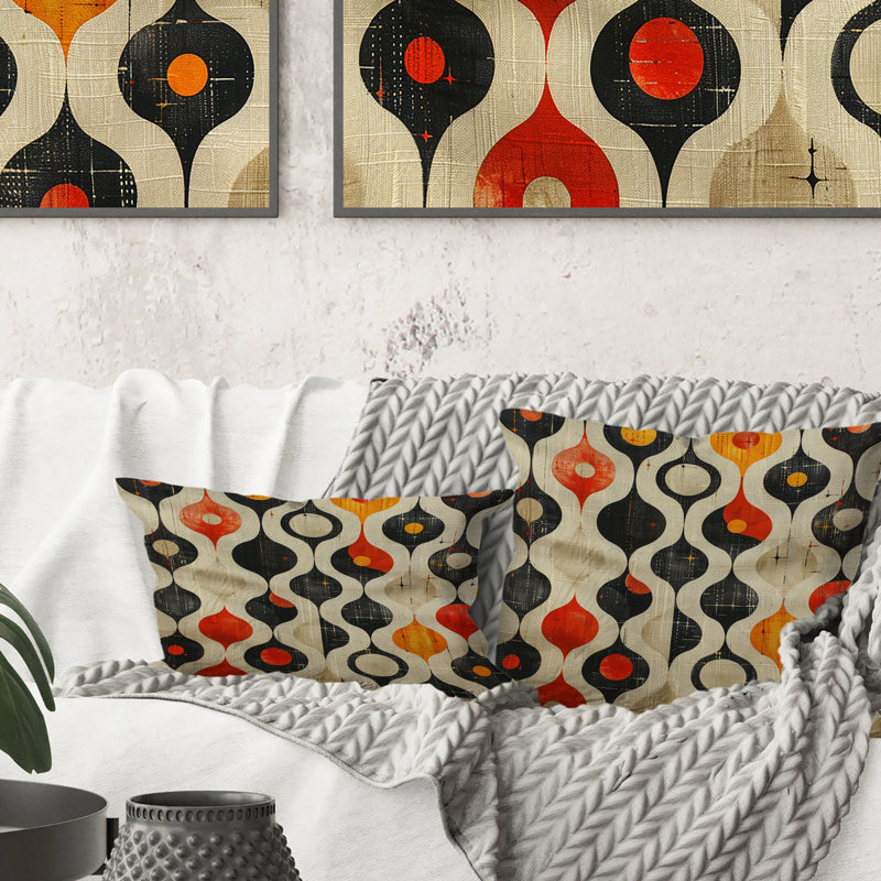 Coussin décoratif orange Midcentury Charm II - Midcentury, H 16 po x l 16 po