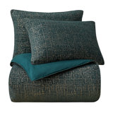 Hayworth Teal Gold Metallic Woven Chenille Jacquard Modern Classic Comforter Set