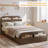 Twin-XL Wooden Platform Bed Frame with Storage Headboard & Raised Footboard, Floor-Low Design, Sturdy Slat Support, No Box Spring Needed, Kids or Adults - Walnut-139502007-139502010