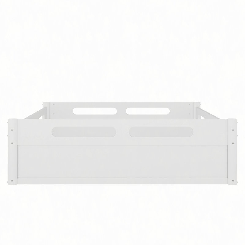 Lit plateforme au sol avec garde-corps de longueur, base de lit à profil bas, aucun sommier requis, Grand lit, Blanc