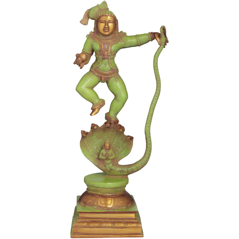 Lord Krishna Fugurine, Vert / bronze