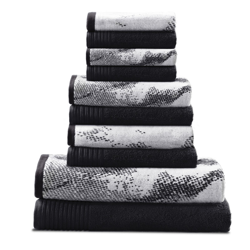 Kreager 100% Cotton 500 GSM Marble Solid, 10 Piece Towel Set, Black