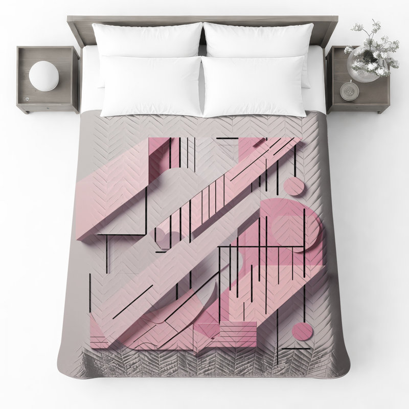 Couvre-lit matelassé à formes géométriques roses toutes tailles, Twin