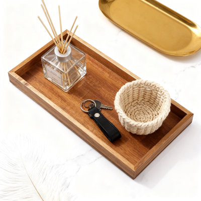 Plateau de meuble-lavabo en bois pour comptoir de salle de bain et réservoir de toilette, organisateur décoratif pour le maquillage, le parfum, les bijoux et le distributeur de savon, plateau de rangement rectangulaire de 13 pouces