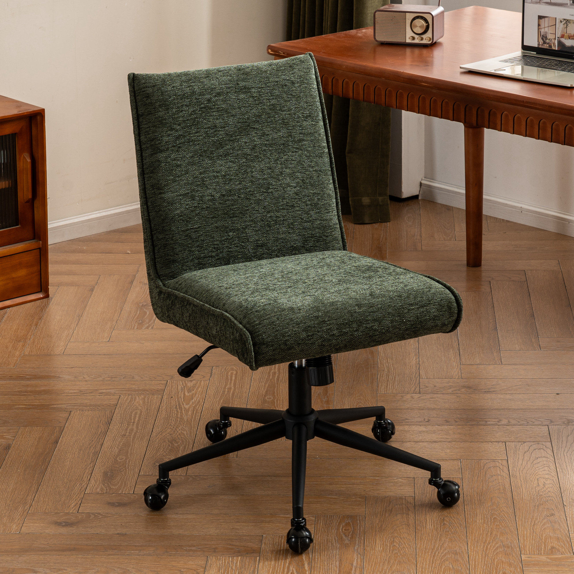 Claudie Upholstered Task Chair, Green Chenille