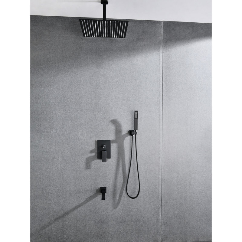 Douche de plafond - Tête de 16 po avec douchette à main en nickel brossé, acier inoxydable, buse autonettoyante qui sécurise le débit d'eau, douche à effet pluie naturelle, conforme à la norme américaine