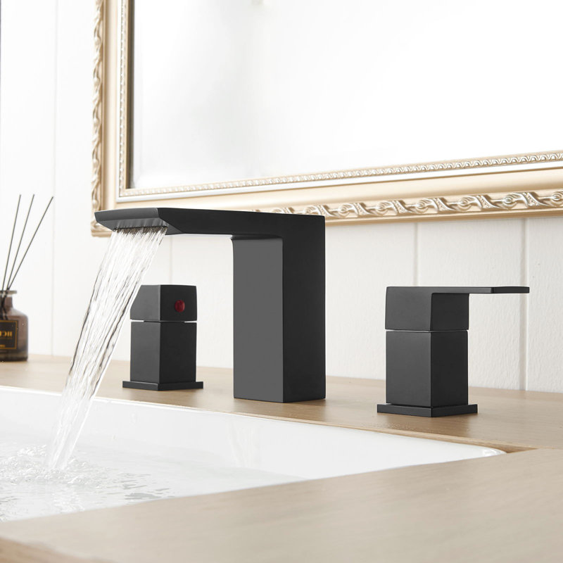 Robinet de salle de bain à 2 poignées avec drain, Noir mat