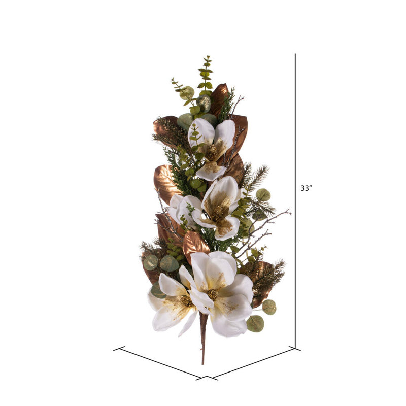 33" White Artificial Magnolia Swag.