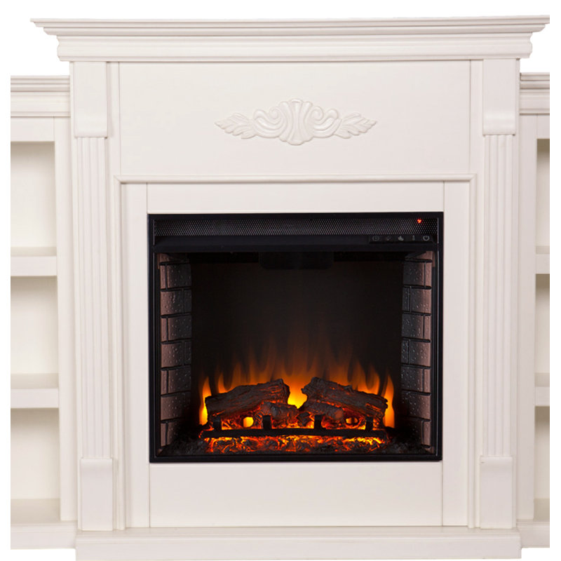 Ivory Electric Fireplace with Shelves and Embellished Mantel