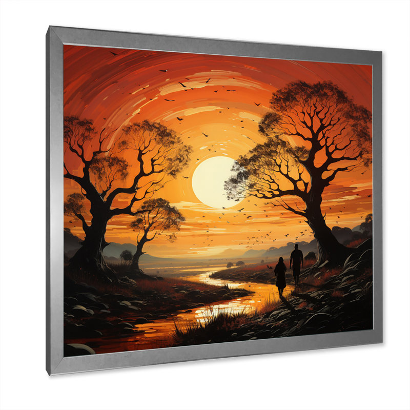 «Countryside Sunset Silhouettes an II», reproduction, H 24 po x l 24 po x P 1 po, Cadre photo argenté
