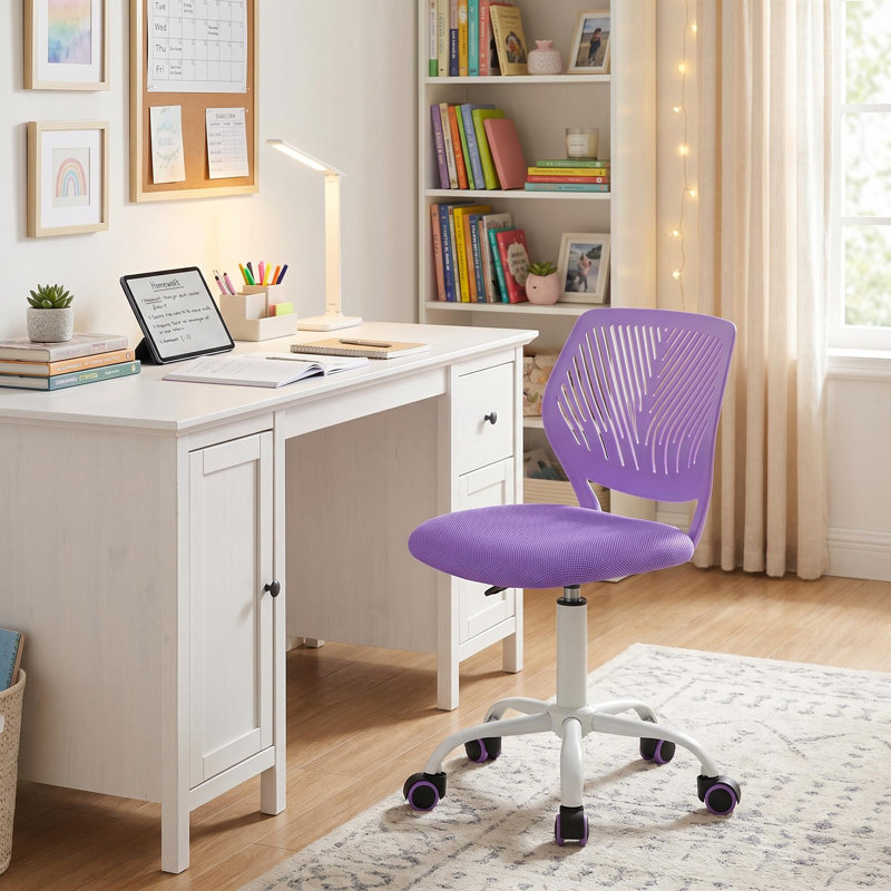 Chaise de bureau à domicile, chaise de travail colorée avec coussin rembourré en filet doux, chaise d'ordinateur pivotante réglable en hauteur pour les adolescents, mauve