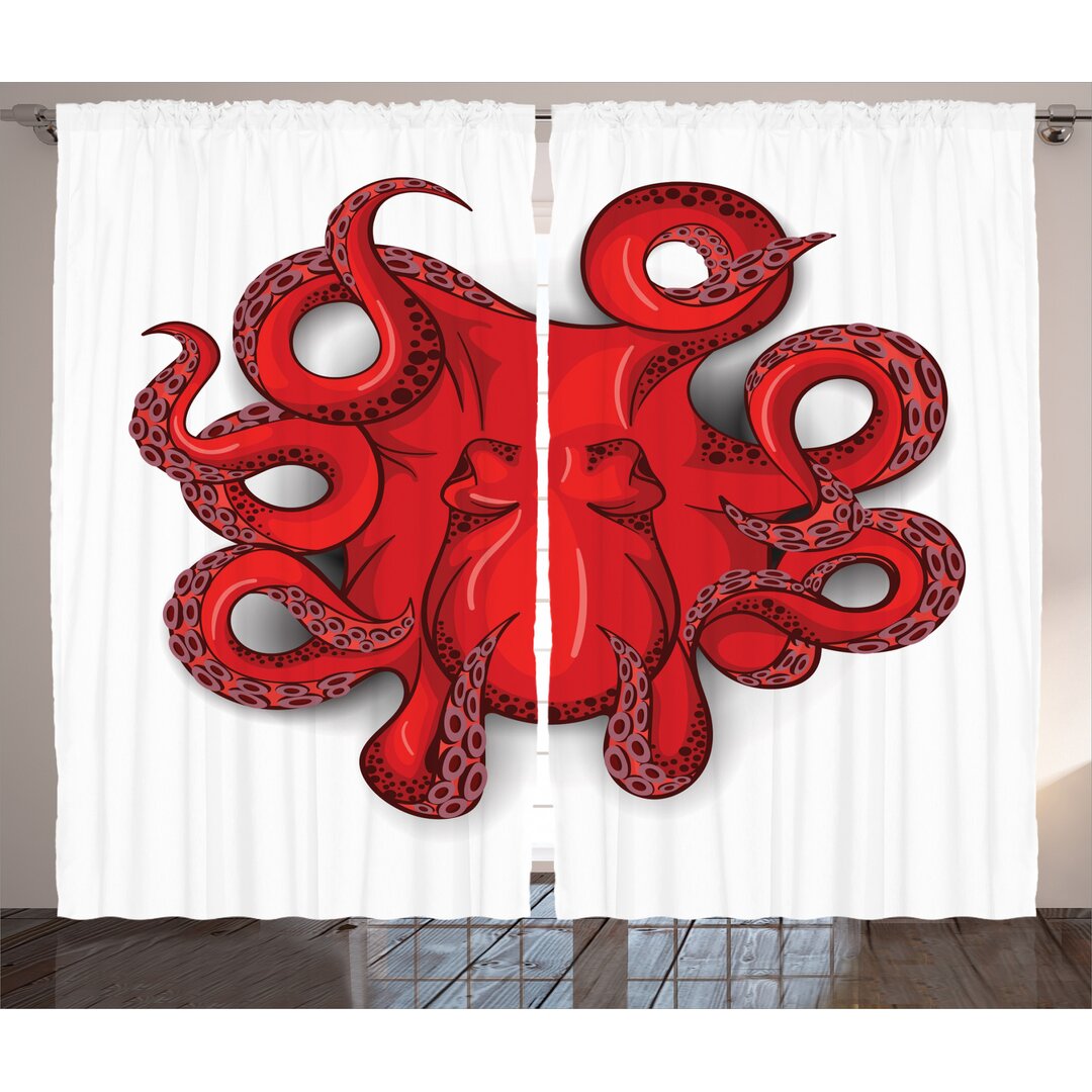 Rustikaler Vorhang, Octopus Tiermeeres, Krake, Rot