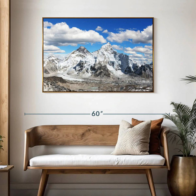 Vue panoramique de l'Himalaya, 46 po x 31 po, Cadre flottant doré