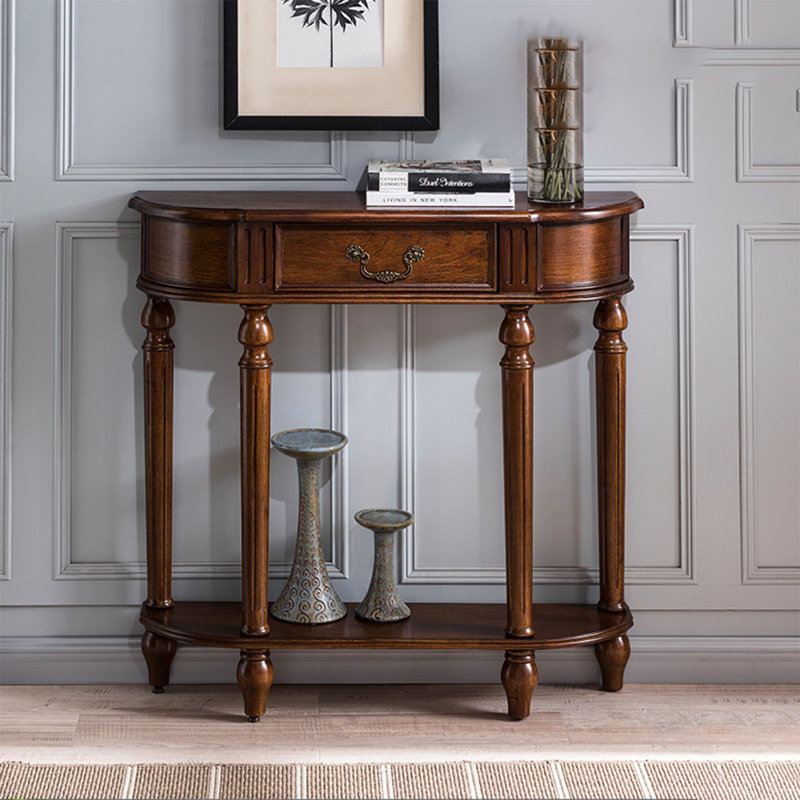 Table d'appoint traditionnelle de luxe avec plateau ovale, Brun, 35,43 po x 31,5 po x 9,25 po