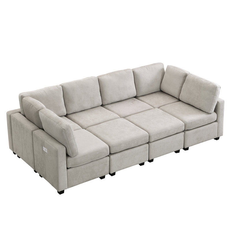 Sectional Sofa Couch Sofa Bed U-Shaped Sofa With Movable Ottoman, Gray Chenille