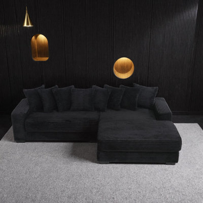 111" Oversized L‑Shaped Corduroy Sofa with Right Chaise – Two‑Piece Sectional, 8 Throw Pillows, Easy Assembly for Living Room, Apartment, or Corner