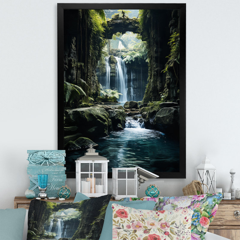 «Brinlie Waterfall Hidden Oasis II», reproduction sur toile, H 32 po x l 24 po x P 1 po, Cadre simple noir