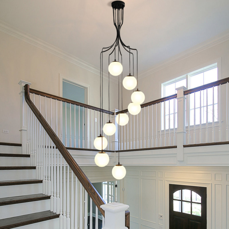 Luminaire suspendu Cluster pour escalier haut de plafond, 9 lumières, H 157,48 po x l 24 po x P 24 po