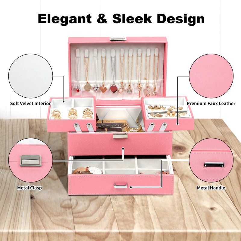 3 Layer Velvet Jewelry Boxes, Pink
