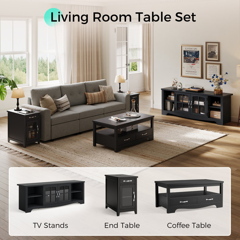 4-Piece Living Room Table Sets, Black