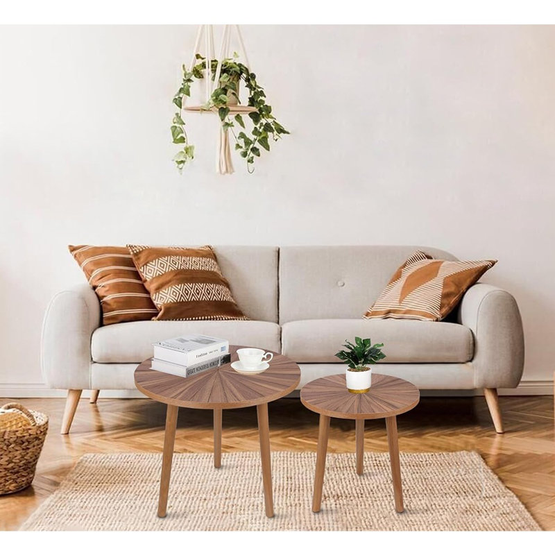 Ensemble de 2 tables, table basse moderne Mid-Century, table basse de petite ferme, table de chevet en bois, table d'appoint Boho et tables de bout pour le salon, la chambre à coucher, le bureau et le balcon