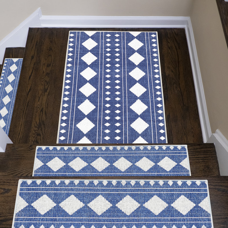 Matthes Non-Slip Geometric Indoor Doormat, Navy
