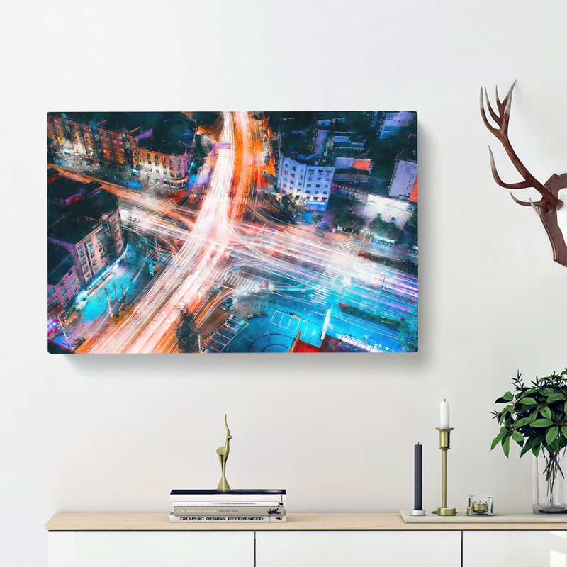 Urban City Lights - Wrapped Canvas Painting, 40cm H x 60cm W x 3cm D