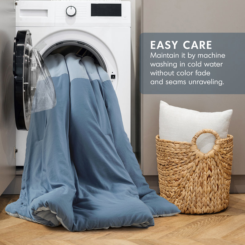 Miro Soft Washed Colour Block Comforter Set, Blue, Twin/Twin XL Comforter + 1 Standard Sham