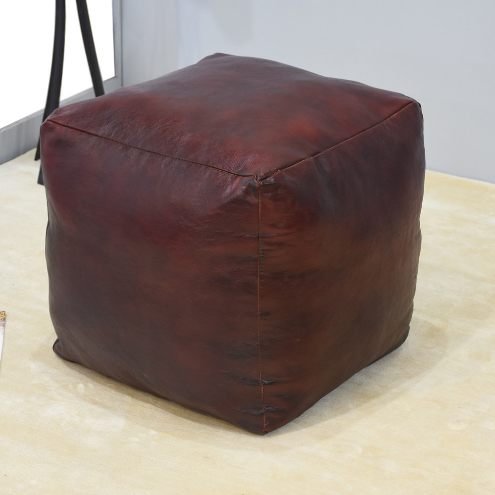 Latitude Run® 18 Wide Genuine Leather Square Pouf Ottoman