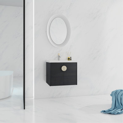 24 Inch Bathroom Vanity, Wall Mounted, Black Chestnut, With Charming Sink Modern Vanity Sink, Chestnut Adoration, Sufficient Storage Varieties To Value, Classy Ceramic Basin And Metal Handle Feature