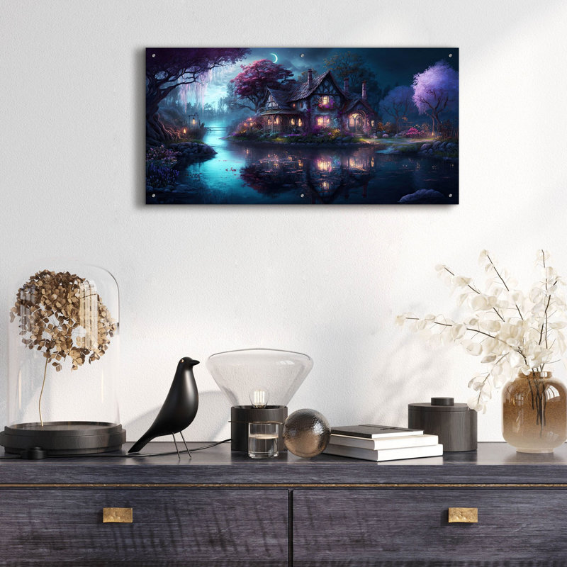 «Forest Village 3» par Cameron Gray, art mural en verre acrylique, H 24 po x l 48 po