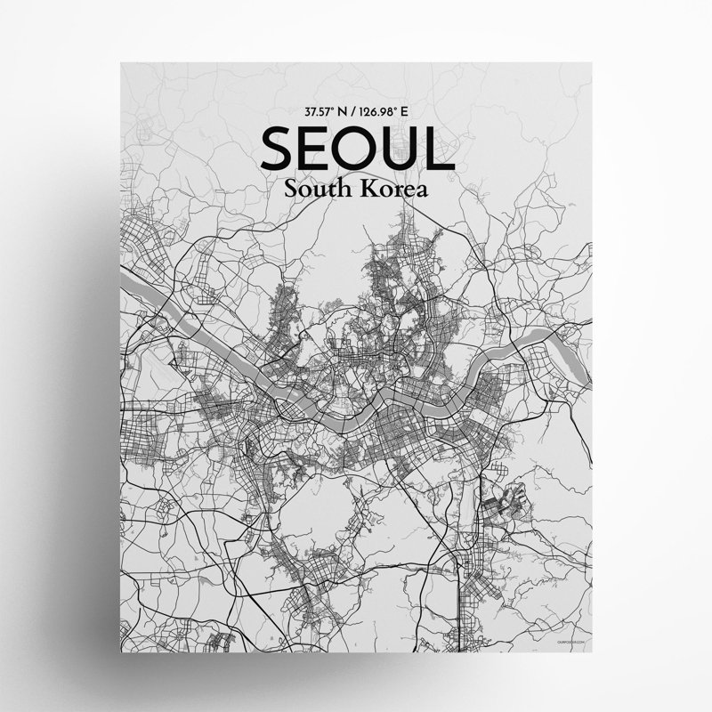 Seoul City Map In Tones - No Frame Print, 20cm H x 16cm W x 0.05cm D