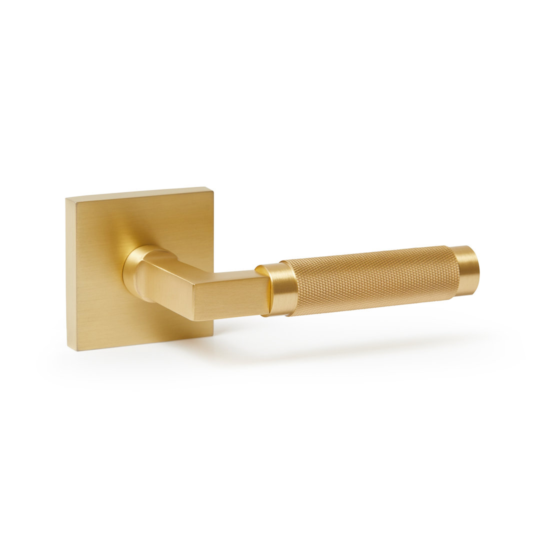 Ibiza Solid Brass Gold Satin Door Lever with Knurled Handle Explore Hardware 