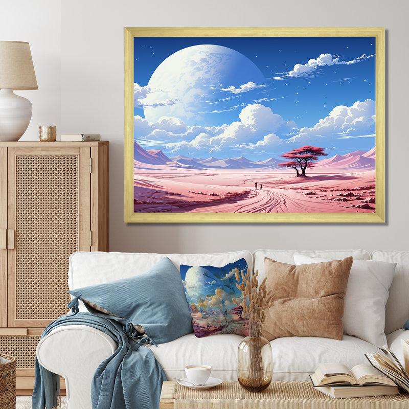 «Desert Twilight Traverse In Space III», art mural paysages spatiaux, Cadre doré à coins fermés, H 24 po x l 32 po x P 1 po