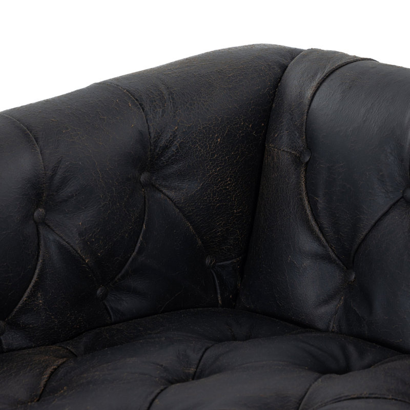 Maxx Sofa, Destroyed Black Top Grain Leather, 95"