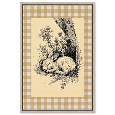 Inkwell Bunny Framed Canvas Print Farmhouse Wall Art by Art Remedy, Natural Oak Frame, 24 x 36
