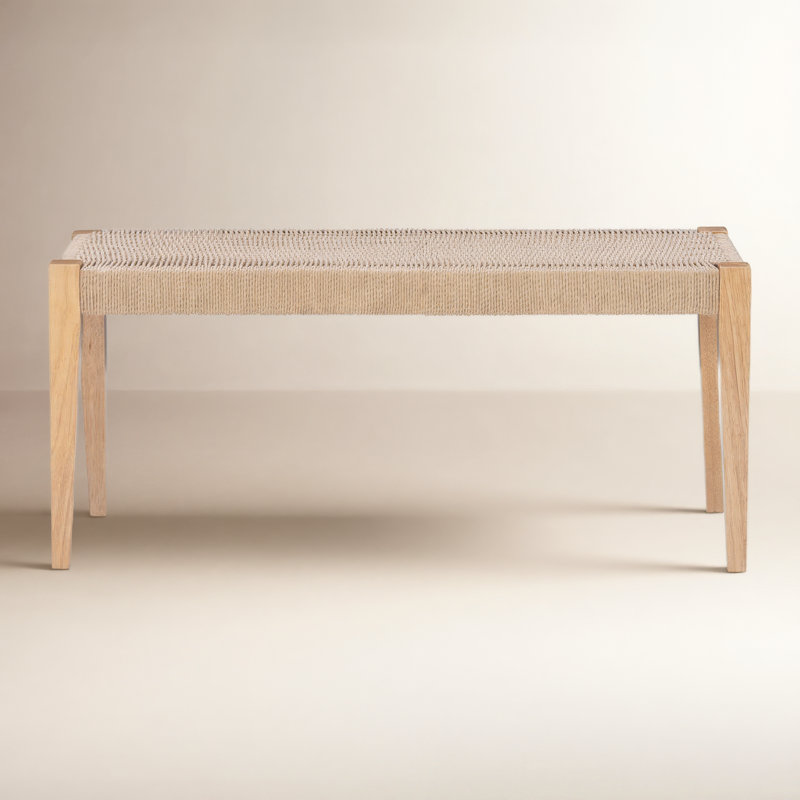 Banc de salle à manger en bois d'hévéa massif avec siège en corde tissée Corrine, Naturel
