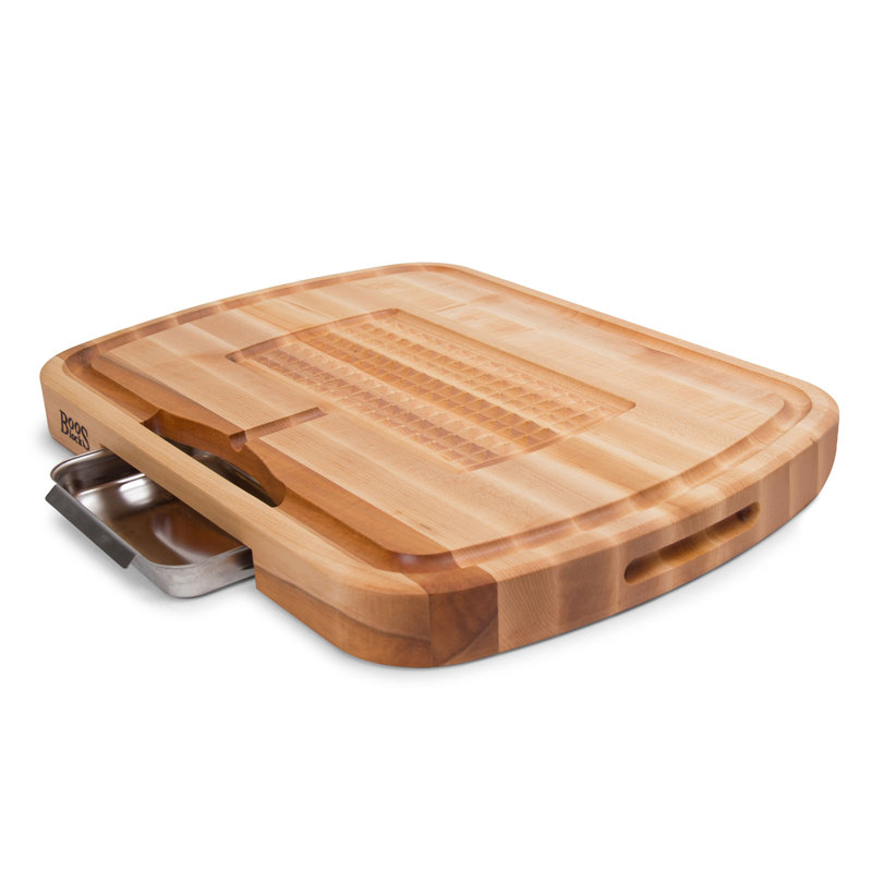 John Boos Block Reversible Wood Carving Board with Juice Groove & Tray, Maple