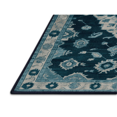 Machine Washable Overdyed Blue Area Rug