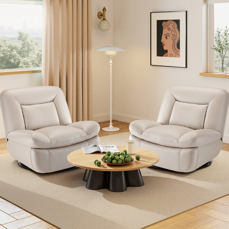 Chaise d'appoint pivotante et berçante en similicuir, Beige