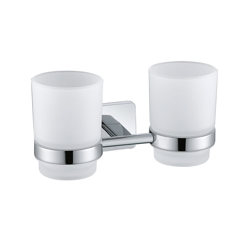 Porte-brosse à dents mural double avec gobelet, Chrome poli