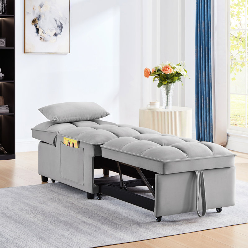 Lit de repos convertible 4 en 1, structure, tissu doux, conception simple gris moderne, réglable,, Gris