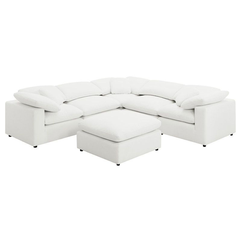 Canapé modulaire rembourré 6 pièces Boucle, Tissu ivoire