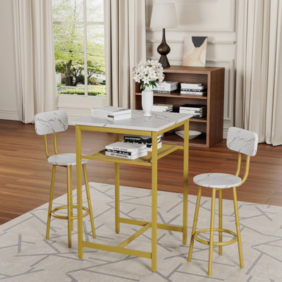 Table de bar, équipée de 2 tabourets de bar, avec dossier et cloison