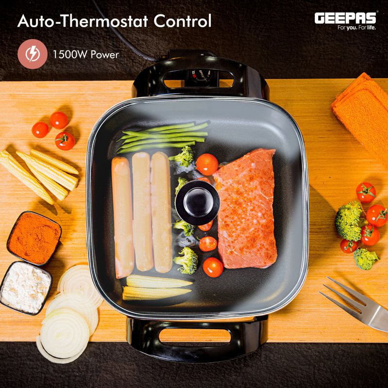 Geepas Non Stick Electric Skillet with Glass Lid
