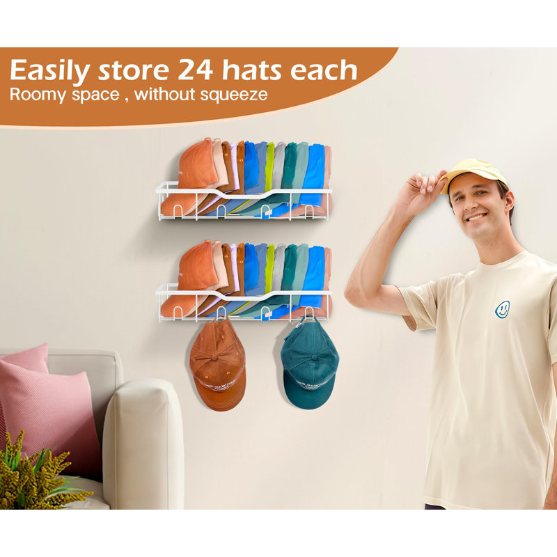 Lot De 2 Porte-Casquettes Muraux En Métal - Support Casquette à Vis En Forme De L Pour Rangement Baseball - Organisateur Idéal Placard, Chambre Et Garage