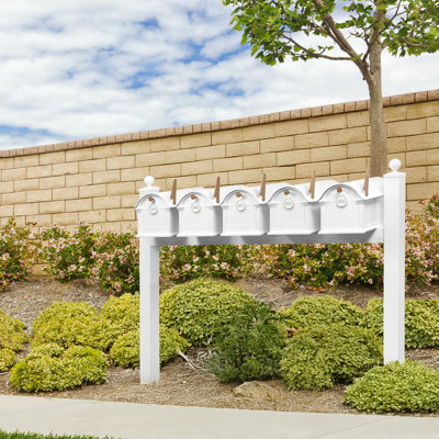 Balmoral Quint Mount Mailbox /w/ Ball Finials & Personalized Door Medallion (5 Mailboxes, Quint Mount Rack, 5 Medallions)