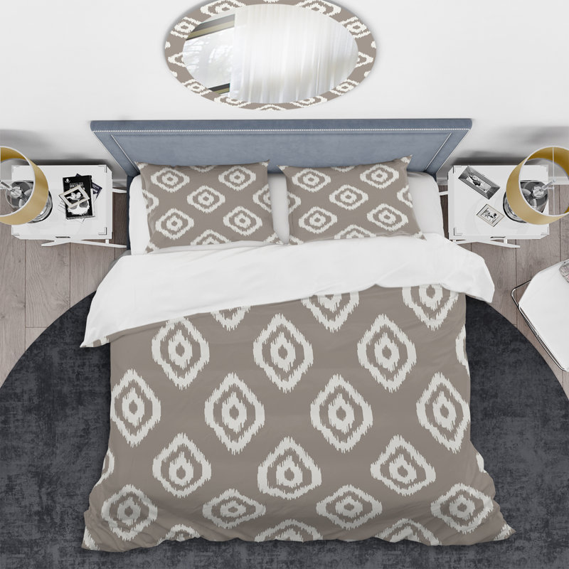 Ikat gris Ogee - ensemble de housse de couette abstrait - microfibre de polyester
