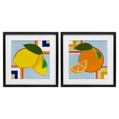 Ensemble géométrique sous-verre à motif d'agrumes 2 pièces, par Daniela Santiago