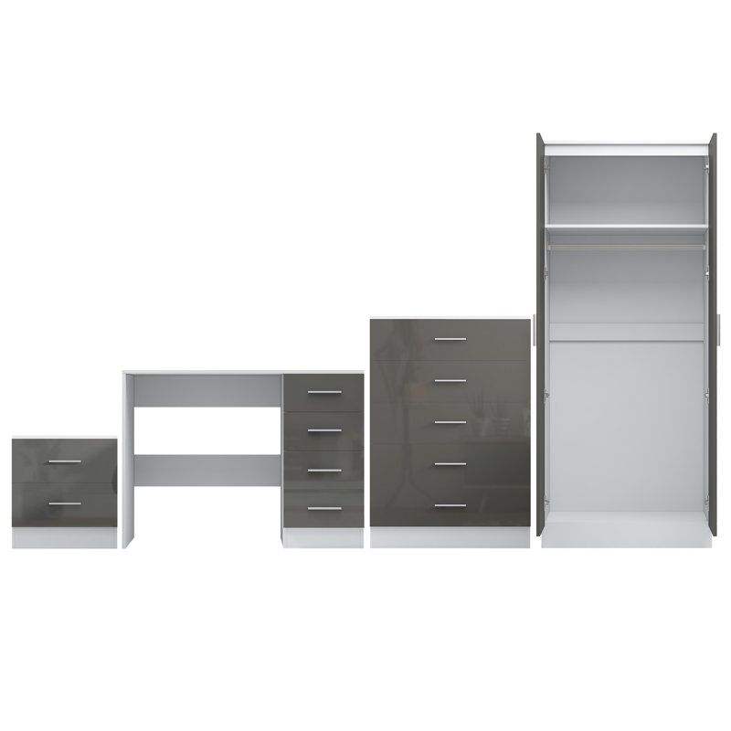 Eva Piece Bedroom Set, Grey Gloss / Matt White